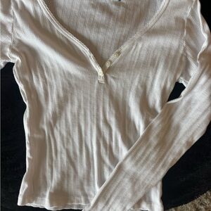 Brandy Melville white Ribbed Long Sleeve Top